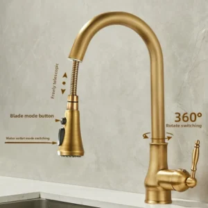 Antique Brass Kitchen Faucet Pull Out Spout Kitchen Faucets Black Single Hole Swivel Hot Cold Water Kitchen Mixers Taps 1