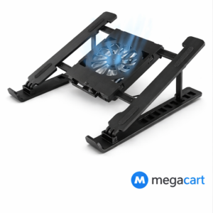Universal Laptop & Tablet Cooling Stand with Fan – Foldable Portable Design, Adjustable Speed, Ergonomic Support